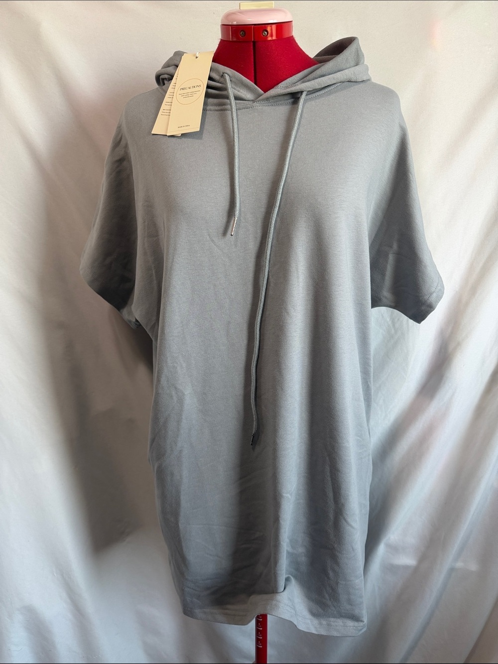 Women's Short-Sleeve Hooded Tunic Sweatshirt - Light Gray